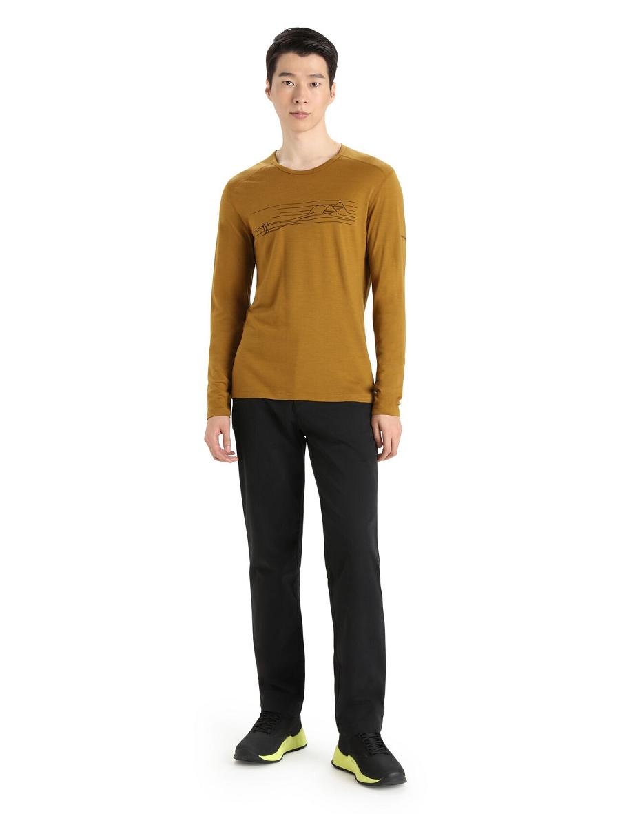 Men's Icebreaker Merino 200 Oasis Long Sleeve Crewe Ski Stripes Base Layers Clove | CA 1579VRWD